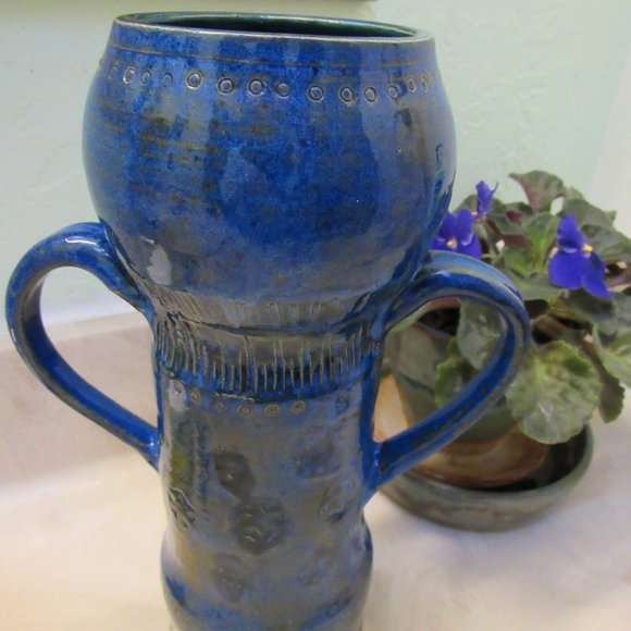 Handmade MCM Style Tall Two Handle Vase - Picture 7 of 11